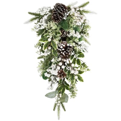 Glittered Berries and Eucalyptus Artificial Christmas Teardrop Swag - 24" - Unlit