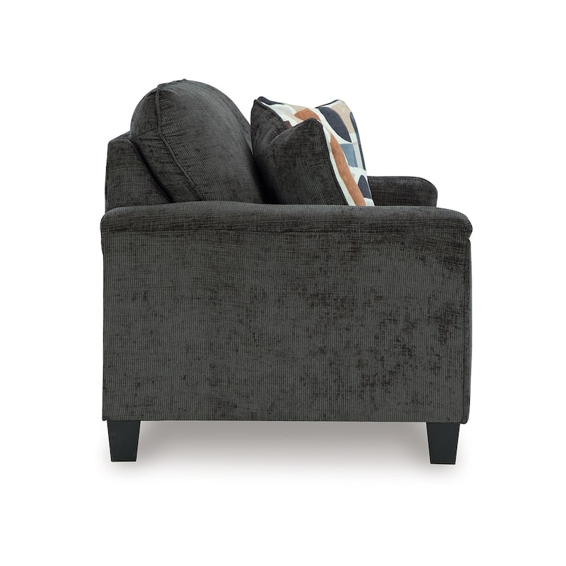 Erin Loveseat, 2 Accent Throw Pillows, 61 Inch Dark Gray Polyester