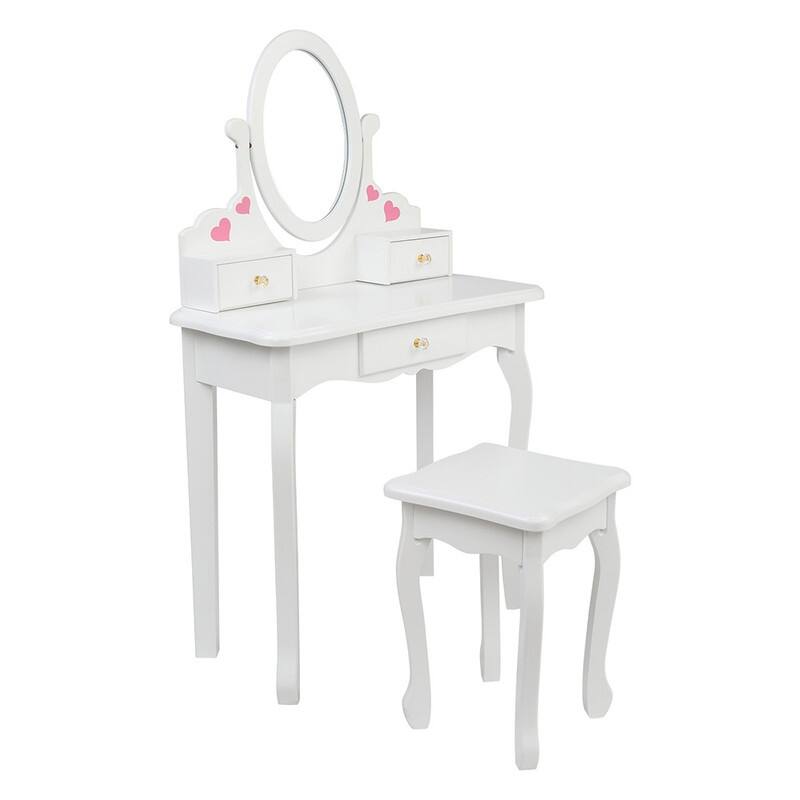 Three Drawers Kids Dressing Table with Chair White Love Style