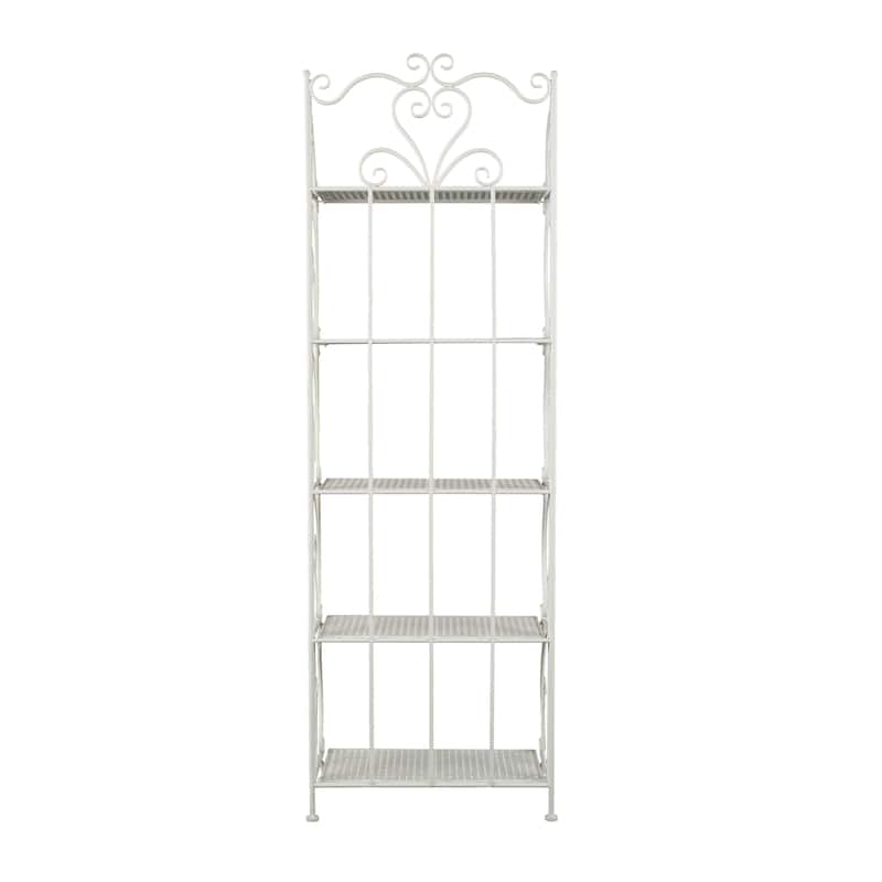 Metal Scroll Indoor Outdoor Tall Folding 5 Shelves Bakers Rack - Gold or White - Roche River Decor