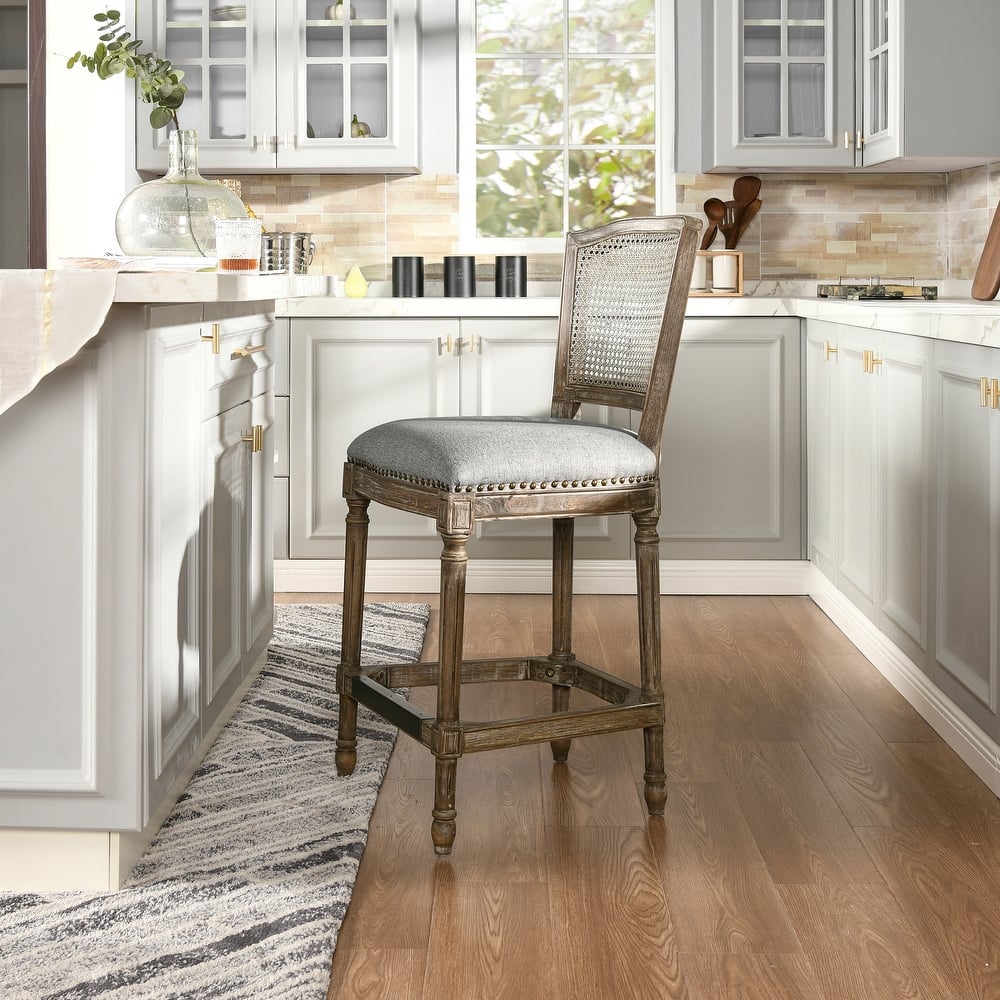 Triomphe 26.5" Oak and Rattan Armless Counter Stool