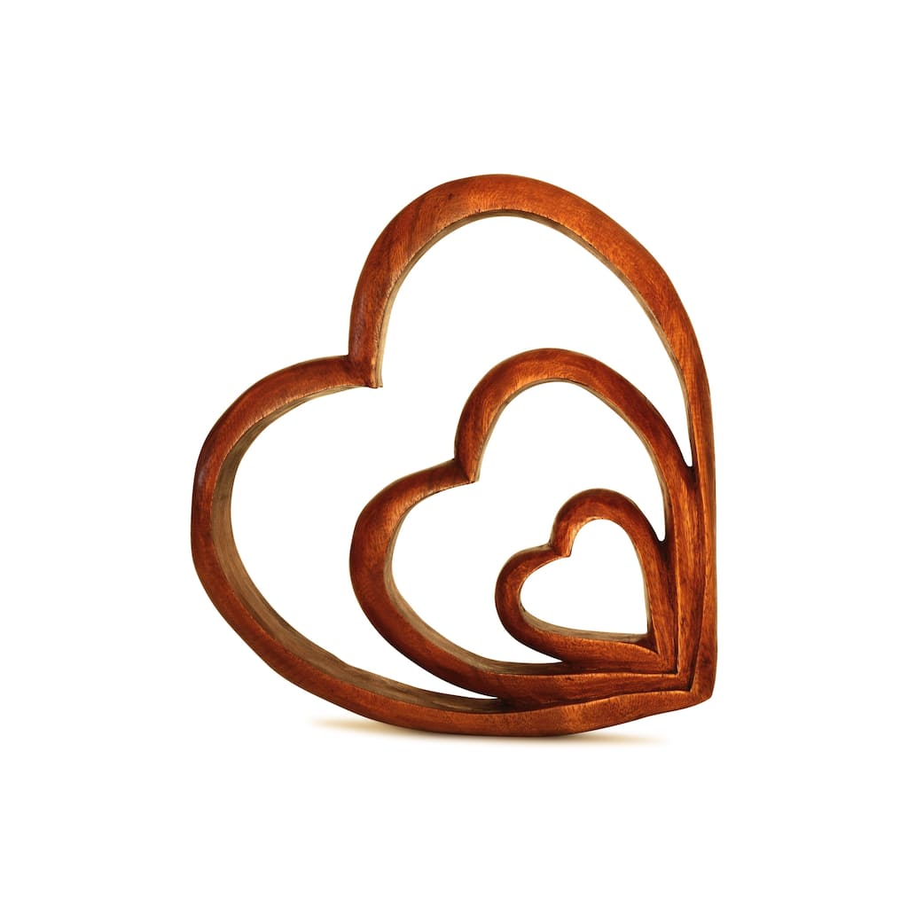 Wooden Handmade Abstract Sculpture Statue Handcrafted "Hearts of Love" Gift Home Decor Figurine Accent Artwork Hand Carved