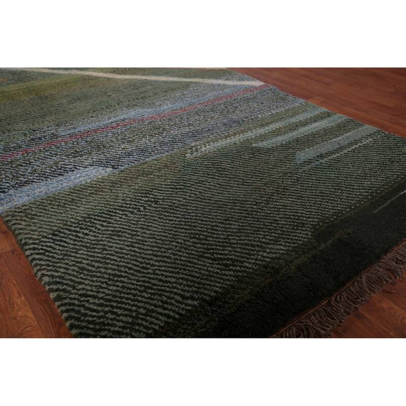 Green Gabbeh Persian Area Rug Handmade Wool Carpet - 4'7"x 10'0"