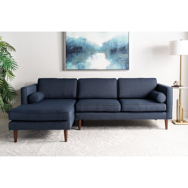 SAFAVIEH Couture Dulce Mid-Century Chaise Sofa - 98"W x 60"D x 33"H - Dark Blue-Reverse