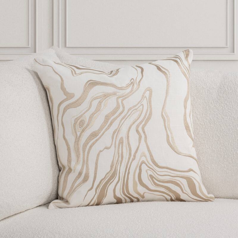 Villa by Classic Home Drift Cotton Throw Pillow - Feather Down - 22x22 - Accent - Ivory