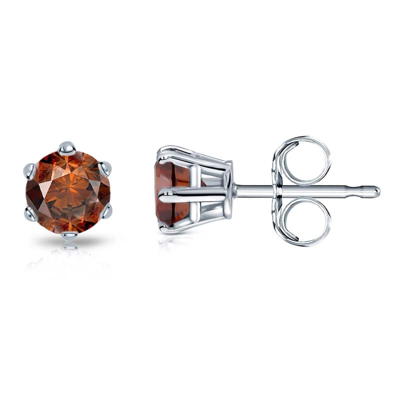 Auriya 14k Gold 1/2ctw Brown Diamond Stud Earrings 6-prong - White