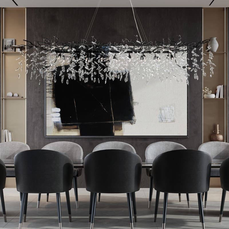 KAYLA 47.2" Modern 14-Lights Gold Luxury Crystal Linear Chandelier