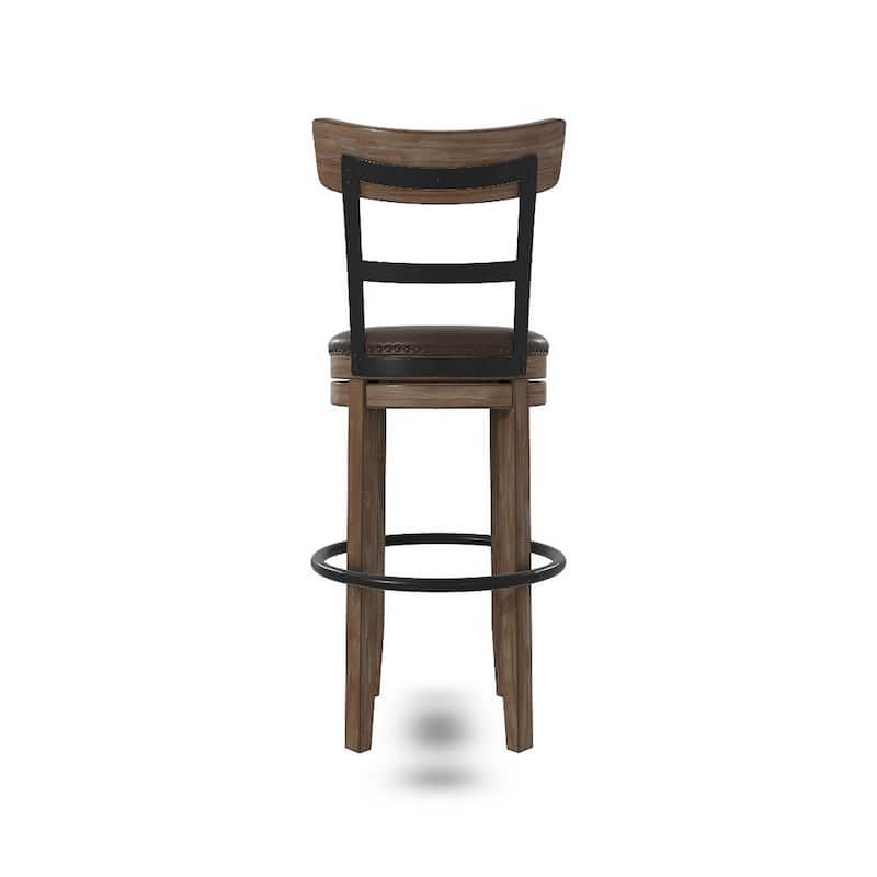 Pine Swivel Barstool Chair, 31 Inch, Industrial Brown Faux Leather