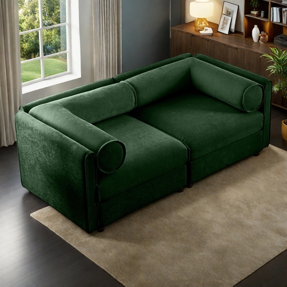 75.5" Chenille Upholstered 2-Seater Modular Sectional Sofa with Storage Seat, DIY Combination
