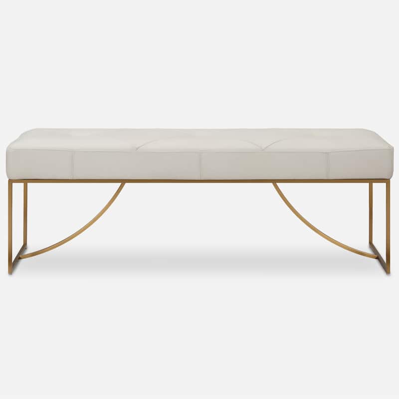 Diamond Tufted Leather Upholstered Bench - 53" - Cream