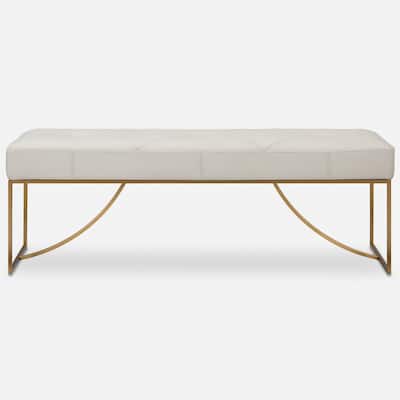 Diamond Tufted Leather Upholstered Bench - 53" - Cream