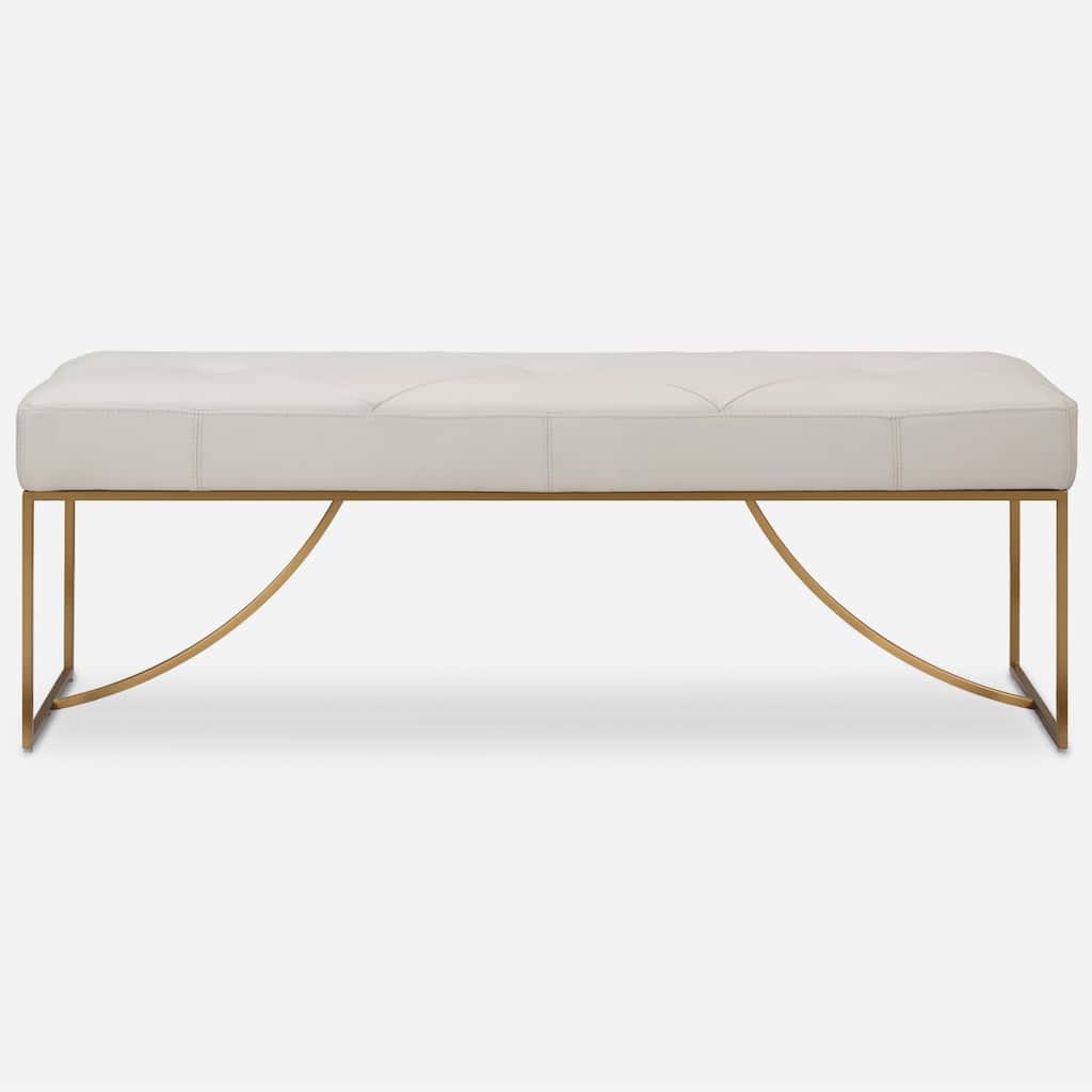 Diamond Tufted Leather Upholstered Bench - 53" - Cream