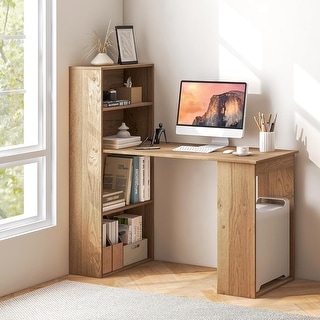 Compact Computer Desk with Storage Shelves and CPU Stand, Modern ...