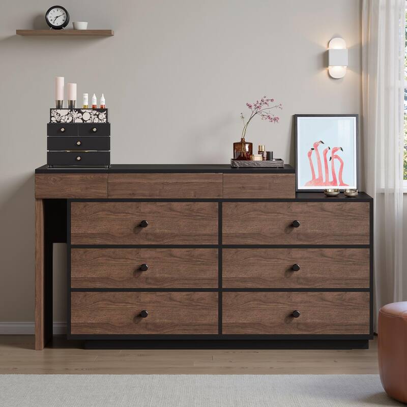 Modern & Contemporary Storage Expandable Dresser Desk Combo For Home Office With 6 Drawers