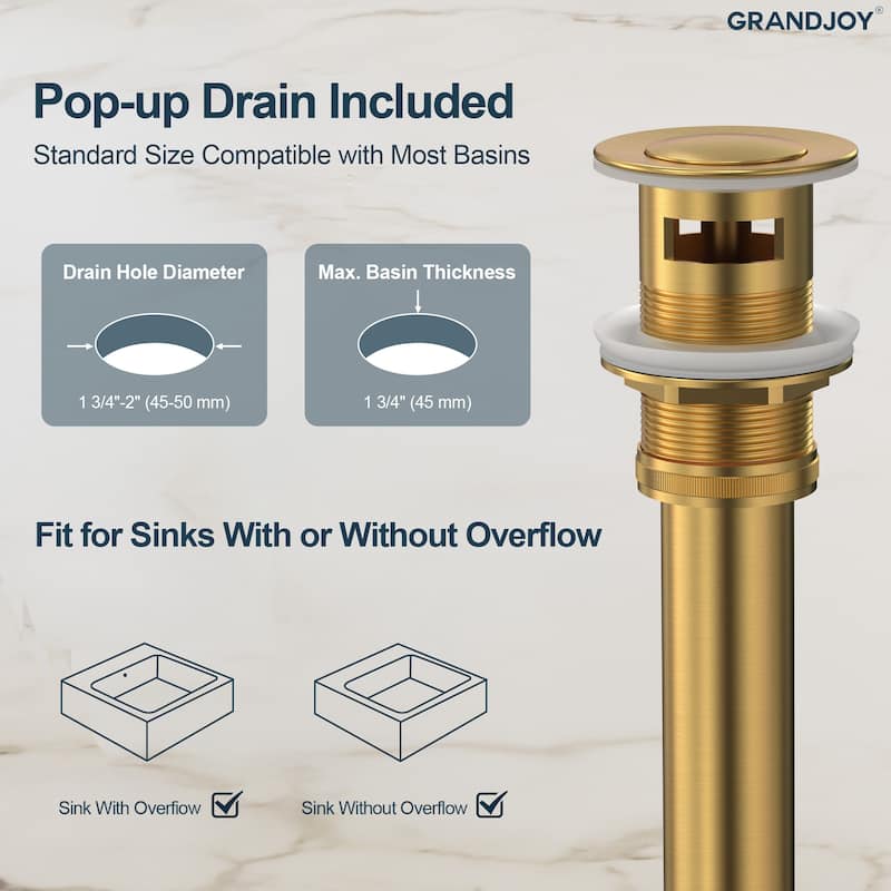 GRANDJOY 2-Pack Single Handle Vessel Sink Faucet with Pop-Up Drain, Mid-Arc Bathroom Design