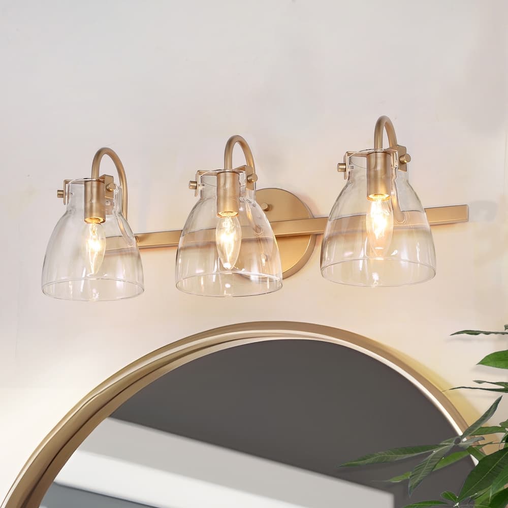 Modern 3-Light Gold Bathroom Vanity Light Glass Shade Wall Sconces - L 21"x W 9"x H 8"