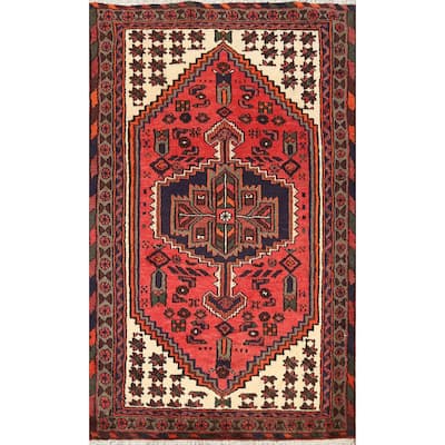Geometric Persian Hamedan Area Rug Wool Hand-knotted Foyer Carpet - 3'3" x 4'9"