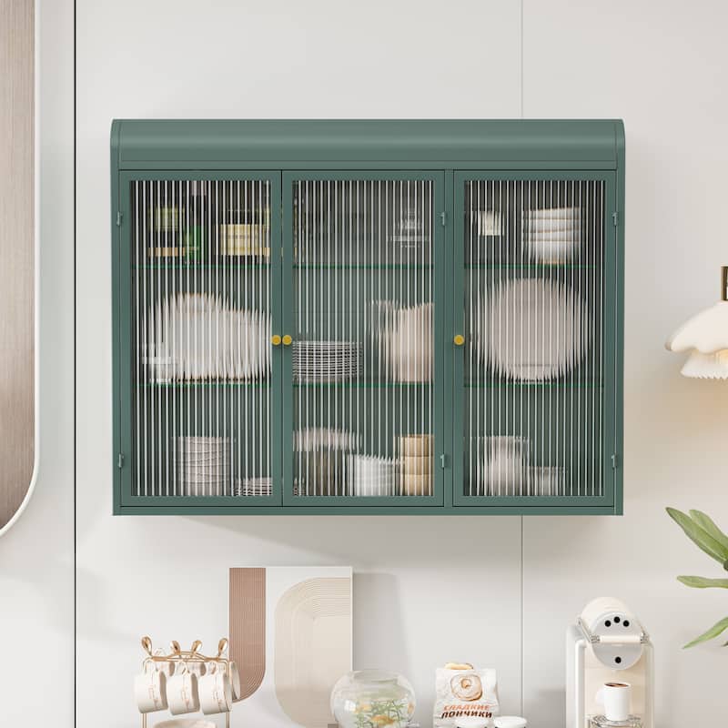Modern Minimalist 3 Door Arched Wall Mounted Glass Cabinet - Green