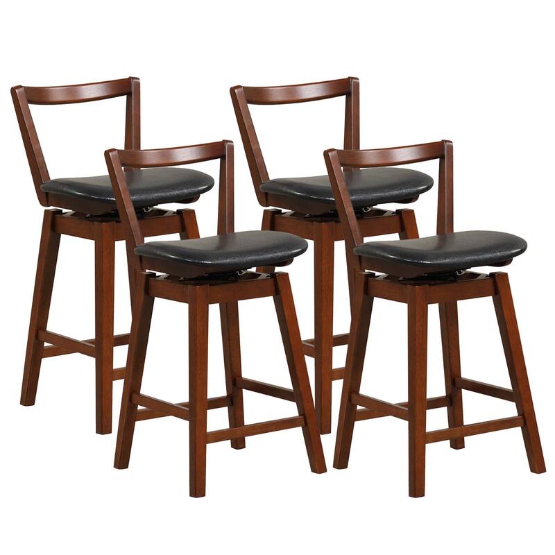 Costway Swivel Counter Height Bar Stool 26'' Upholstered PU Leather - Set of 4