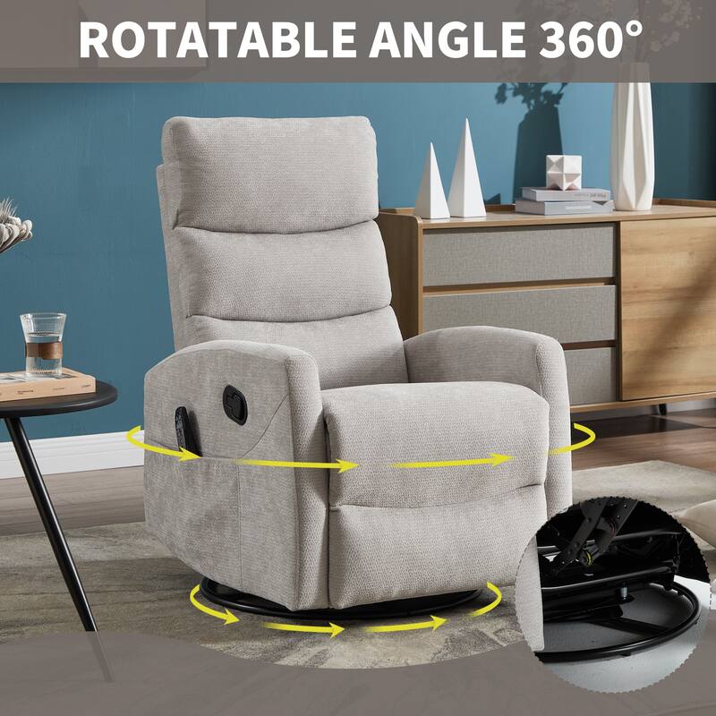 Roomfitters Manual Rocker Swivel Recliner Chair with Heat and Massage Fabric Glider Lounge Sofa for Living Room