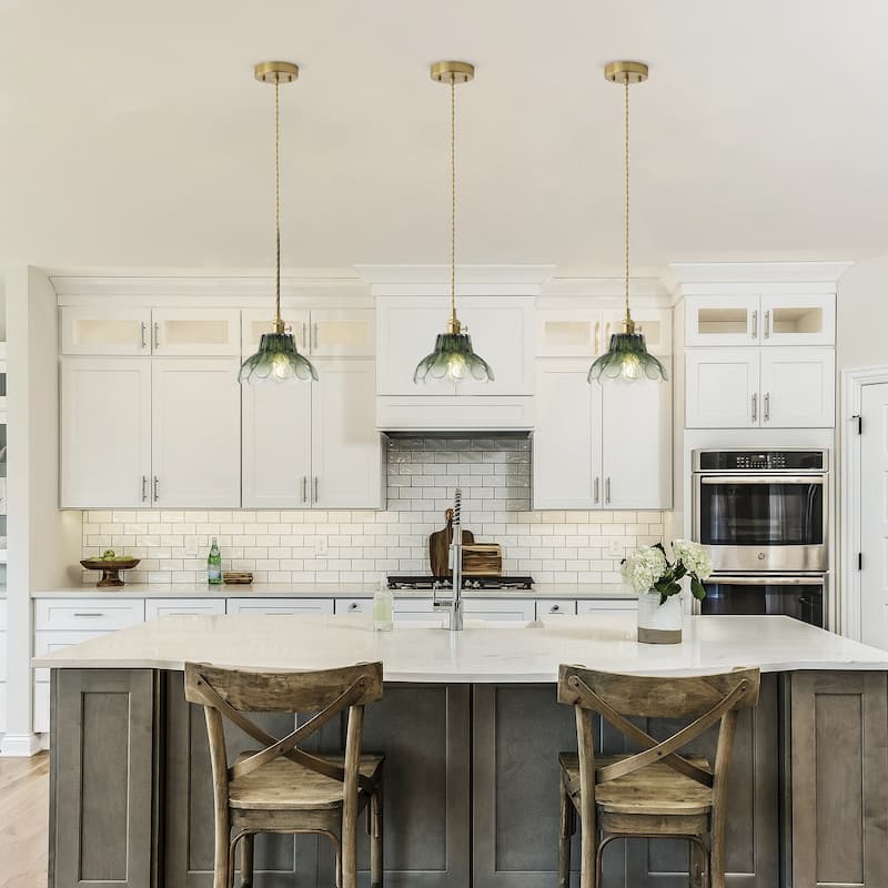 Vintage Green Glass Pendant Light 1 Light Adjustable Hanging Fixture