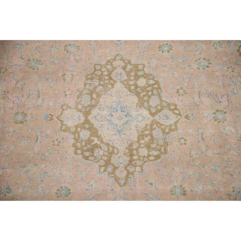 Hand Knotted Oriental 100% Wool Carpet Traditional Floral Pink Mashad Area Rug - 12' 9'' X 9' 5''