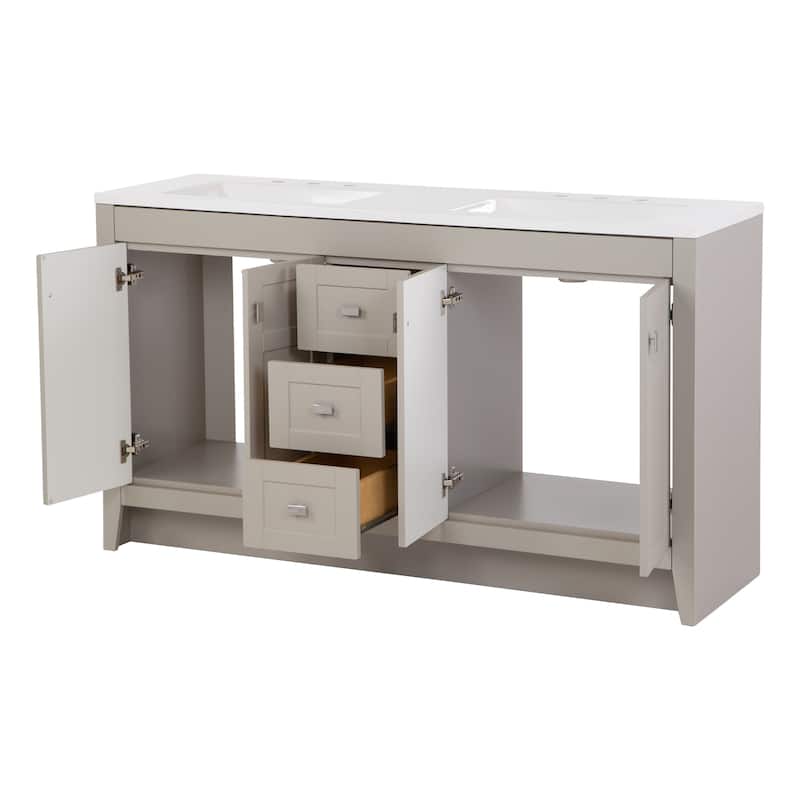Spring Mill Cabinets Lonsdale 60.5" Double Bathroom Vanity With 6 Drawers and White Sink Top