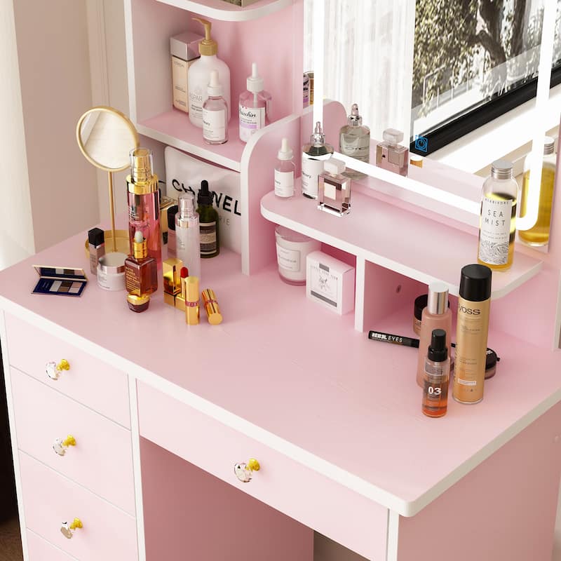 31.5" Wide Makeup Vanity With Stool and Touching Light Mirror - 31.5"W