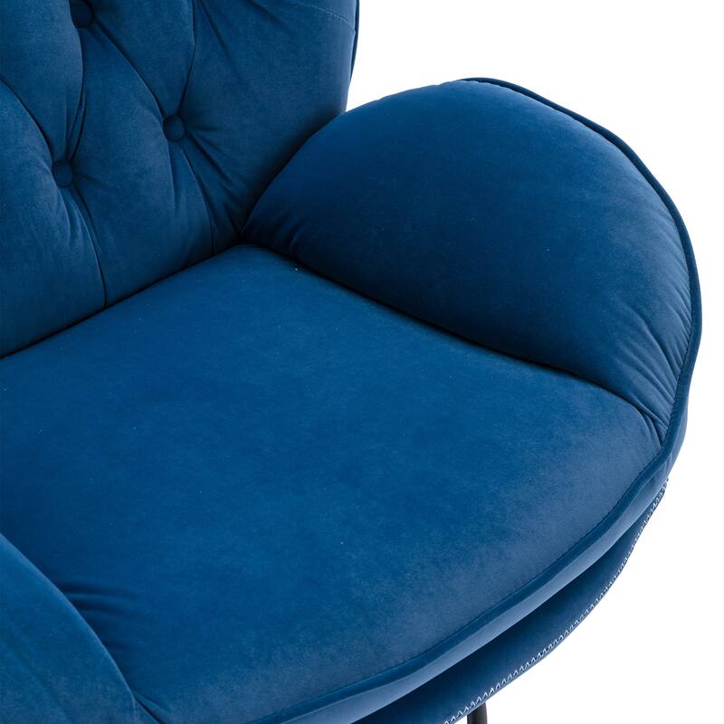 Velvet Swivel Accent Chair with Ottoman & Metal Legs (360° Rotation)