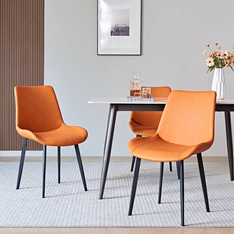 PU Leather Dining Table Set of 2, Armless Chair with Metal Leg - Orange