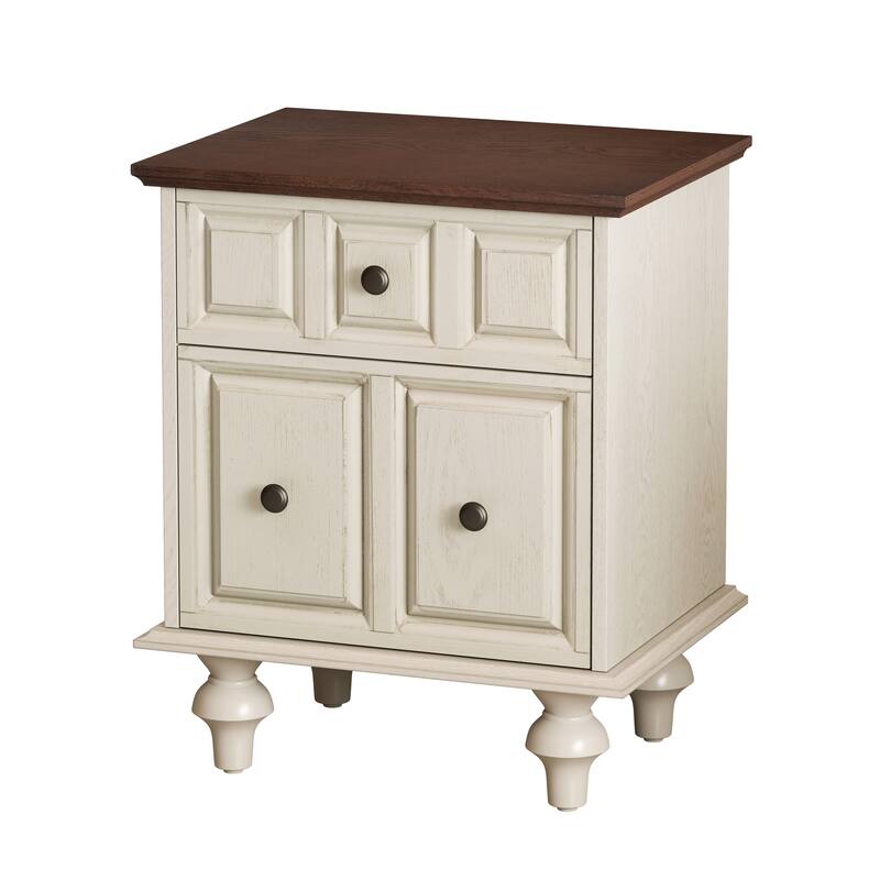 20.47" Vintage Nightstand with 2 Drawers and Roman Column Legs, Solid Wood Bedside End Table, Bedside Cabinet