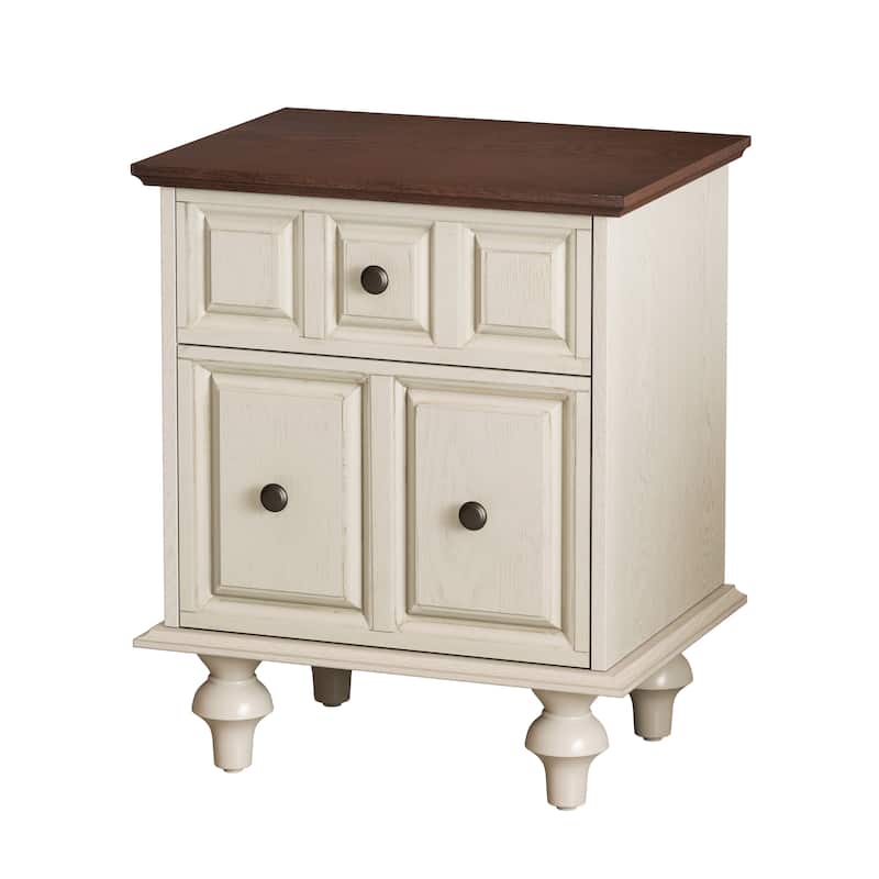 Vintage Nightstand with 2 Drawers and Roman Column Legs, Solid Wood Bedside End Table(Set of 2)