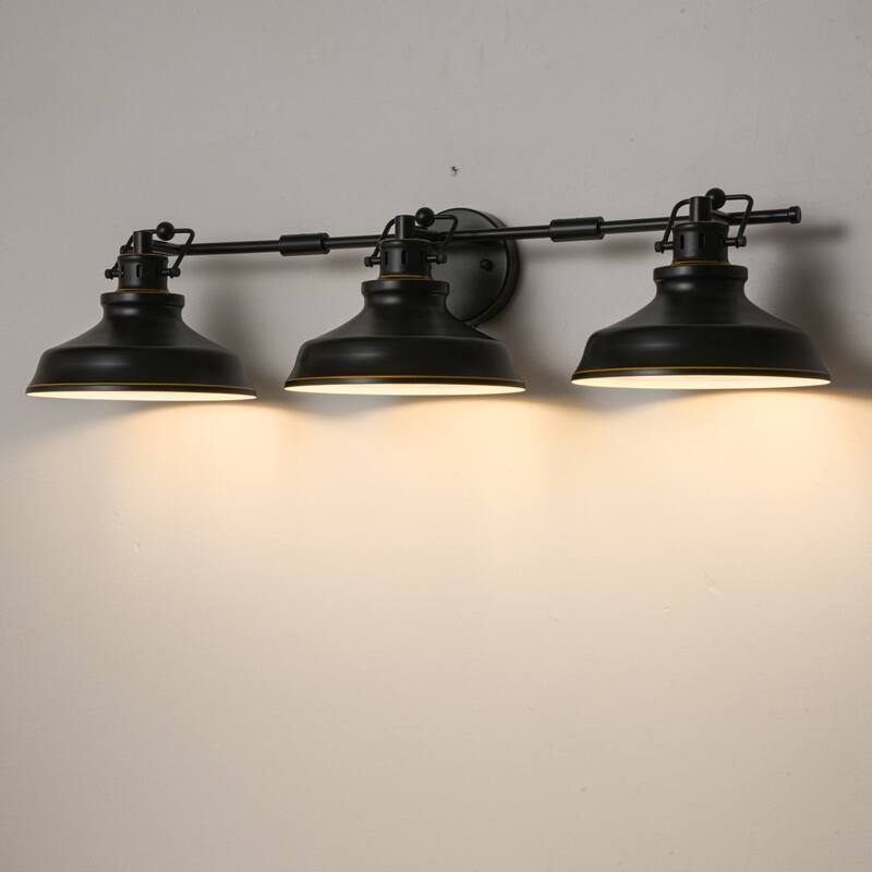 3-Light Retro-Luxury Wall Light with White Inner & Gold-Trimmed Shades for Living Room - 3 Light