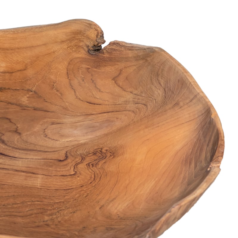 Lasena Natural Teak Wood Hand Carved Table Top Decor Bowl
