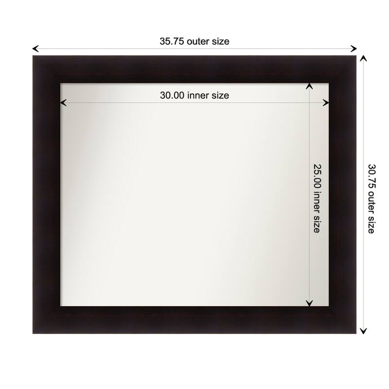 Portico Espresso Framed Non-Beveled Custom Wall Mirror, Bathroom Vanity Mirror - Outer Size: 35.75 x 30.75
