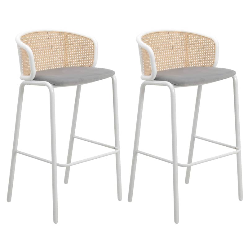LeisureMod Ervilla Bar Stool with White Powder Coated Steel Frame Set of 2 - 37" - Grey
