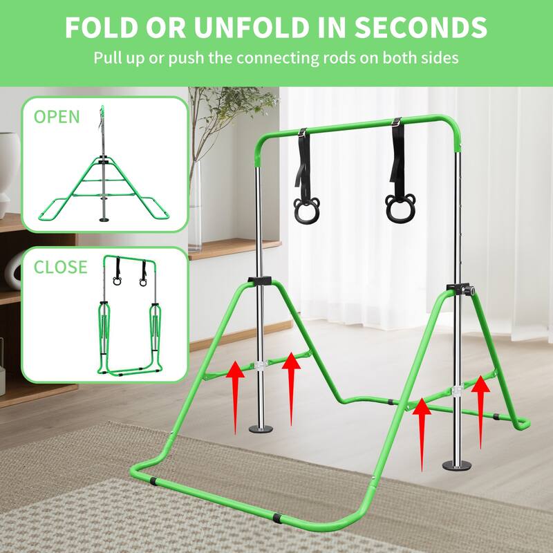 Roomfitters Multi-Functional Adjustable Height Horizontal Gymnastic Bar with Bear Rings