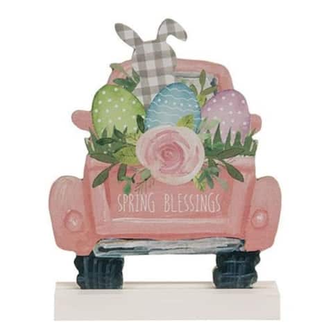 Spring Blessings Wooden Truck on Base - 8.25"H x 6.50"W x 1.75"D