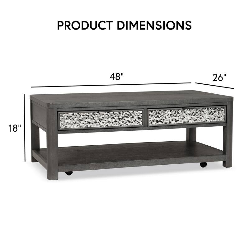 Furniture of America Piez Modern Ash Grey Wood 2-Drawer Coffee Table with Casters