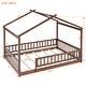 preview thumbnail 4 of 7, Kids House Bed with Roof & Fence, Pine Wood Bed Frame,Walnut - Full