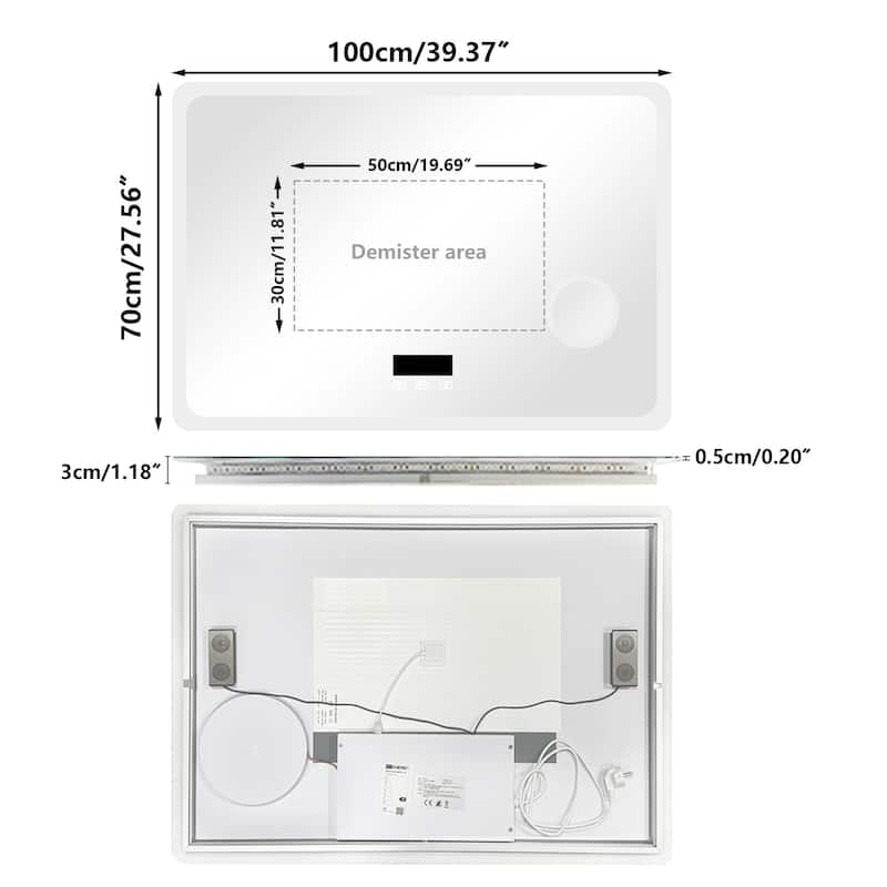 Bluetooth LED Bathroom Vanity Wall Mounted Mirror Double Speakers, 3X Magnifier, Backlit Mirror