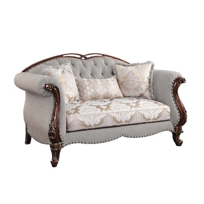 Daphne Cherry and Grey Button-Tufted Loveseat