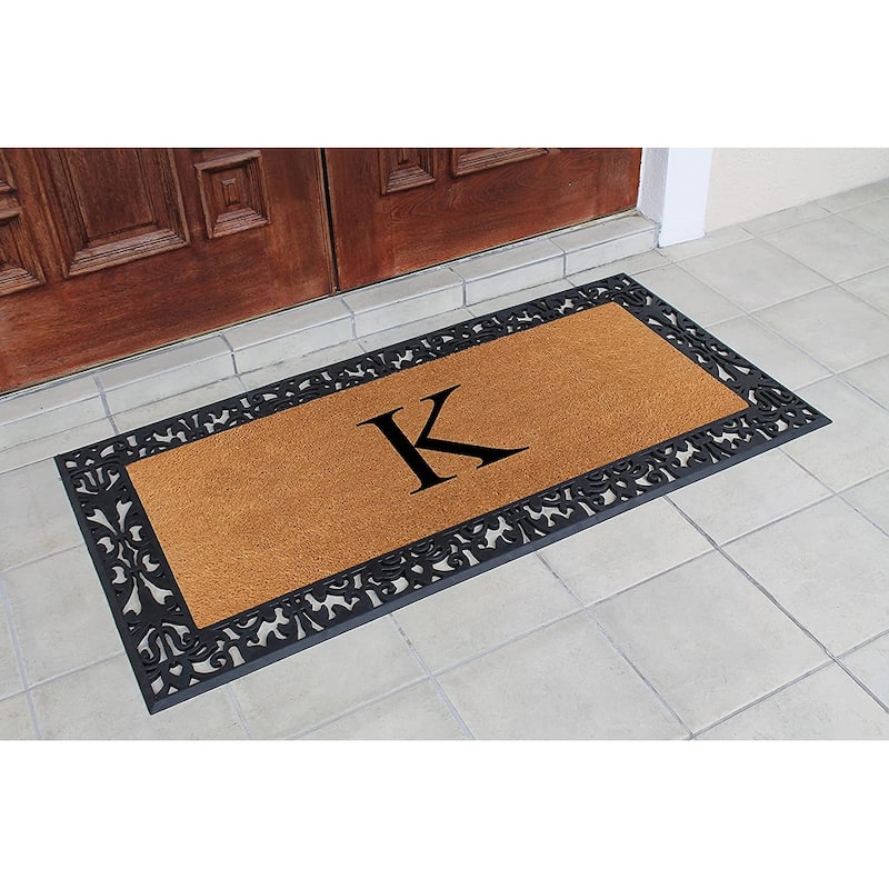 A1HC Rubber and Coir Paisley Border Heavy Duty Non-Slip Durable Double Door Monogrammed Doormat 30"X60"