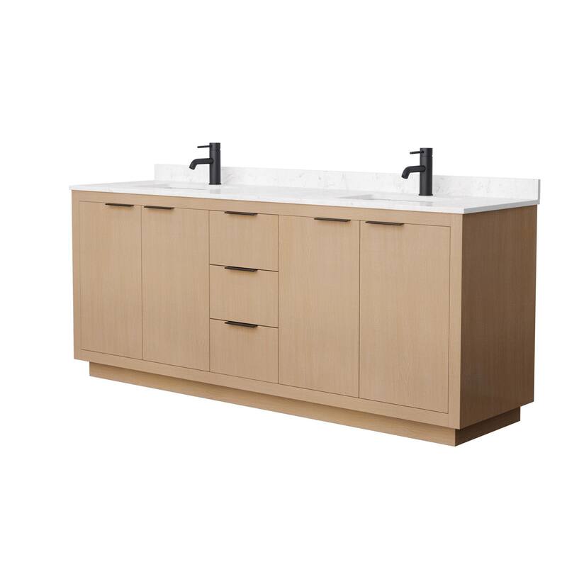 Wyndham Collection Maroni 80" Free Standing Double Basin Vanity Set - Light Straw / Carrara Cultured Marble Top / Matte