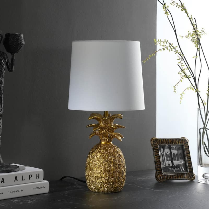 White Pineapple Resin Table Lamp with Fabric Empire Shade - 8.75” x 8.75” x 17” (D x W x H)