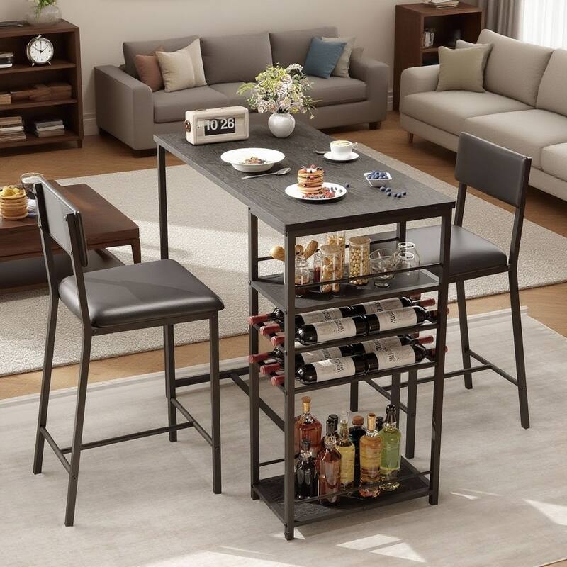 Dining Table Set for 2, with 4-Tier Shelves - Black