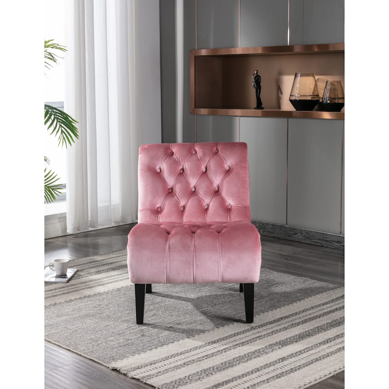 Pink 22.83" Buttons Tufted Accent Chair with Wooden Legs