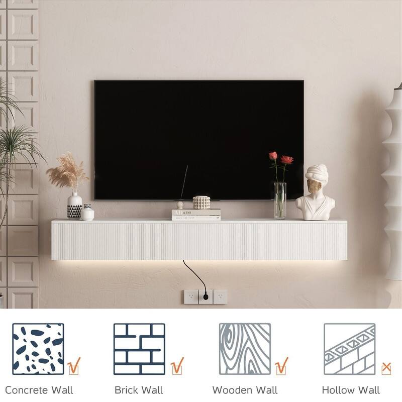 69" Wall Mounted TV for TVs up to 65'', Floating TV Stand with LED Lights & Power Outlet