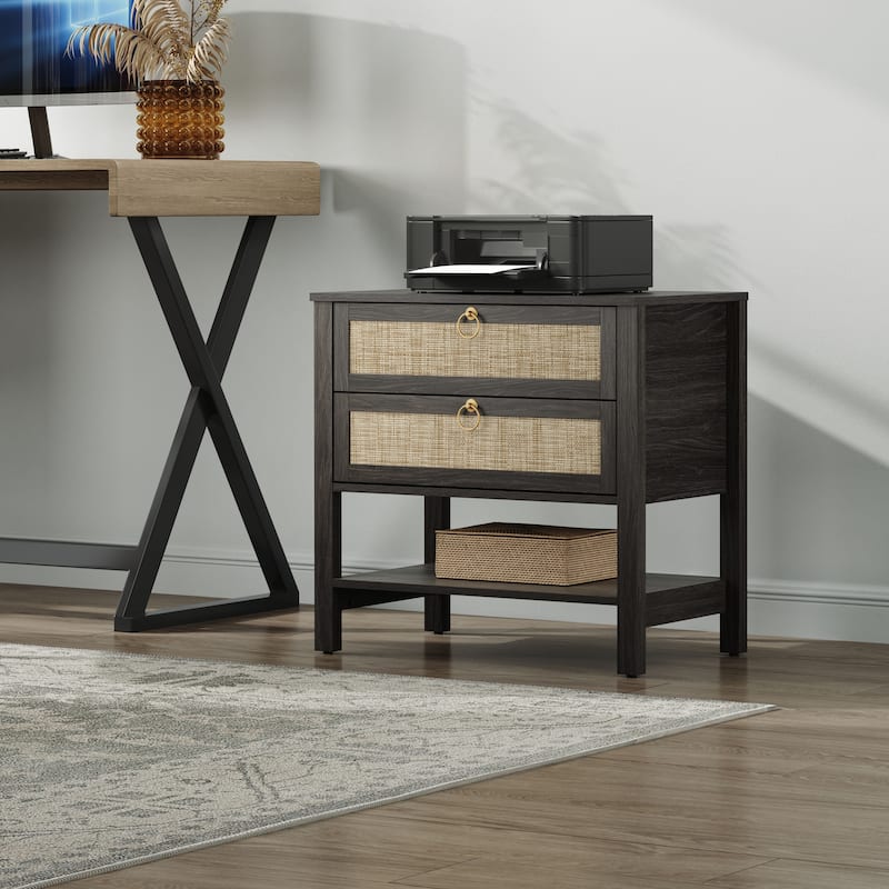 SICOTAS Rattan Boho Nightstand Great Storage for Compact Bedroom Areas