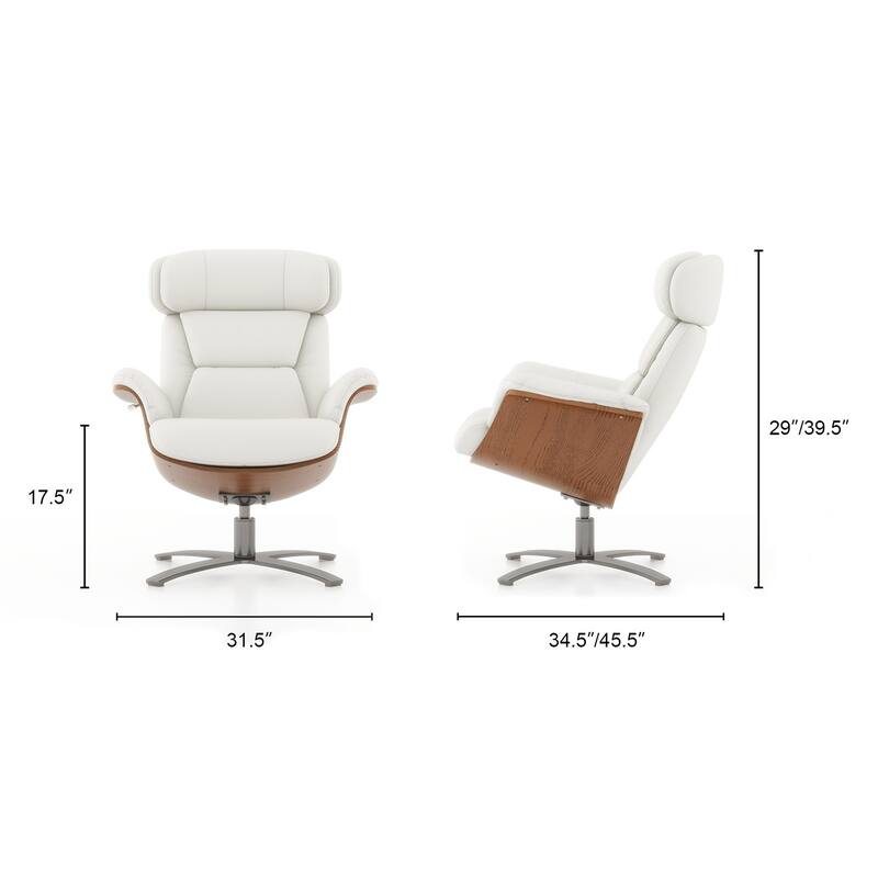 Jovan 31.5" Curved Wood Genuine Leather Recliner Lounge Chair